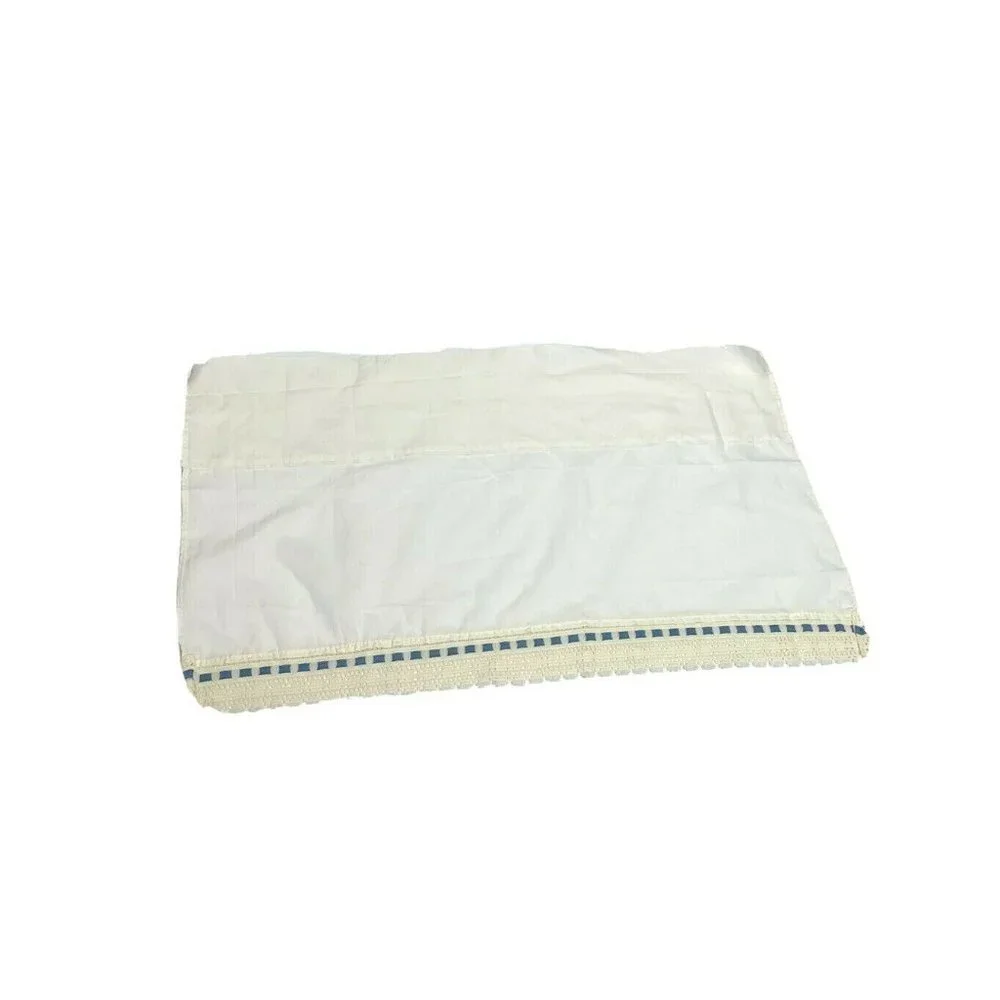 Vintage Set Window Treatments Curtains Valances White Blue Farmhouse Shabby Chic